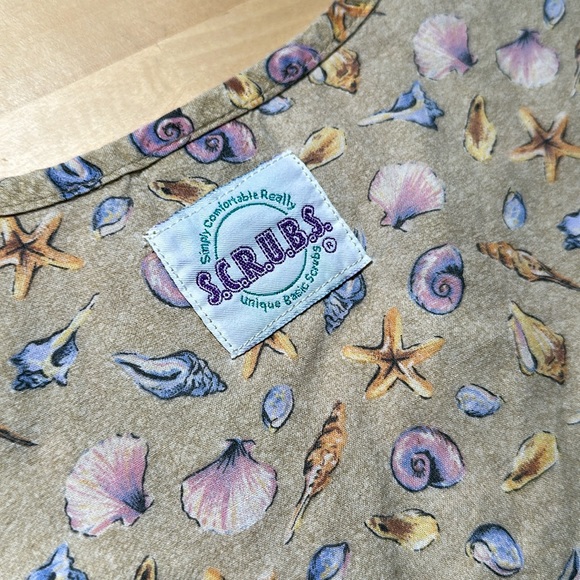 S.C.R.U.B.S. Tan Shells Ocean Patterned Scrub Top - Picture 4 of 5